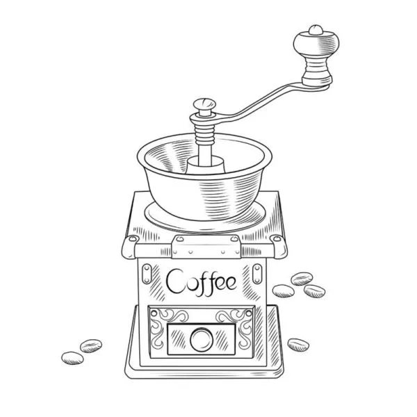 An image of a drawing of a coffee grinder