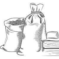 An image of a drawing of sacks of coffee