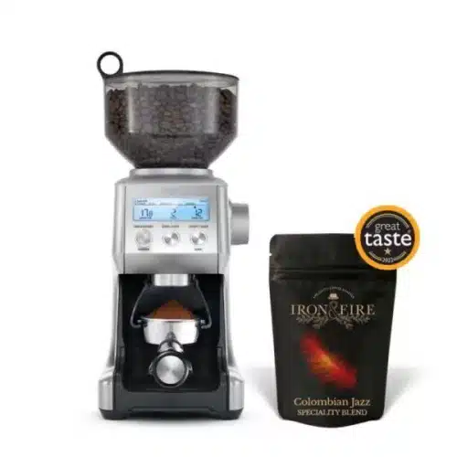 Sage smart pro grinder and bag of award wiining coffee beans