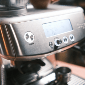 A Sage Barista Pro espresso machine ready to make an espresso