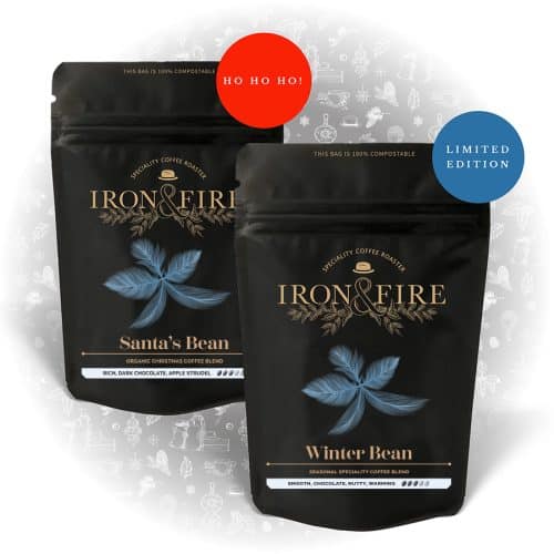 image showing 2 black coffee bags with Christmas decorations