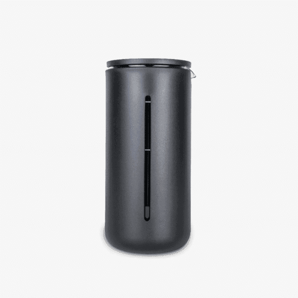 A black french press on a white background